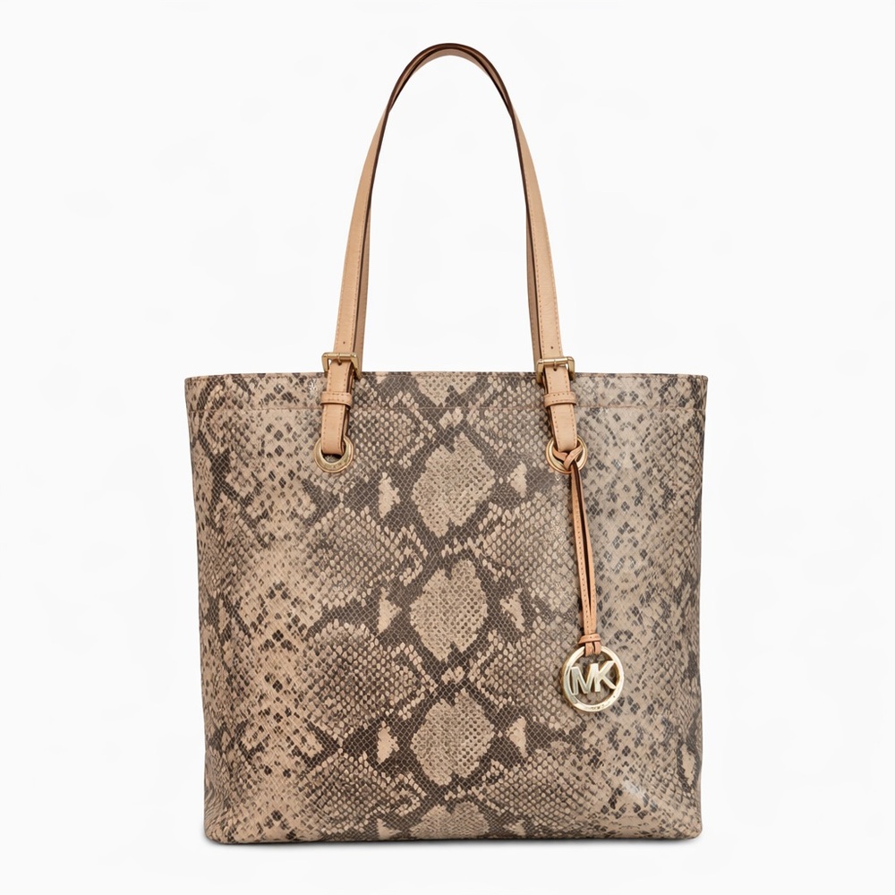 Michael Kors Mk Python Embossed Large Beige Tote … - image 1